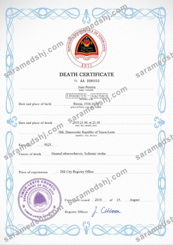 Timor-Leste vital record death certificate PSD template